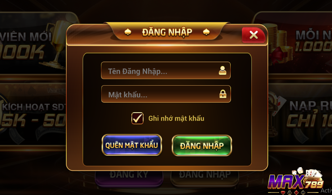 Người chơi điền thông tin đăng nhập Max789