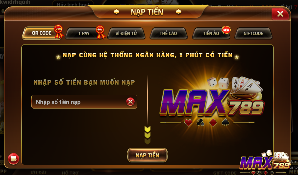 Nạp tiền Max789 bằng QR code