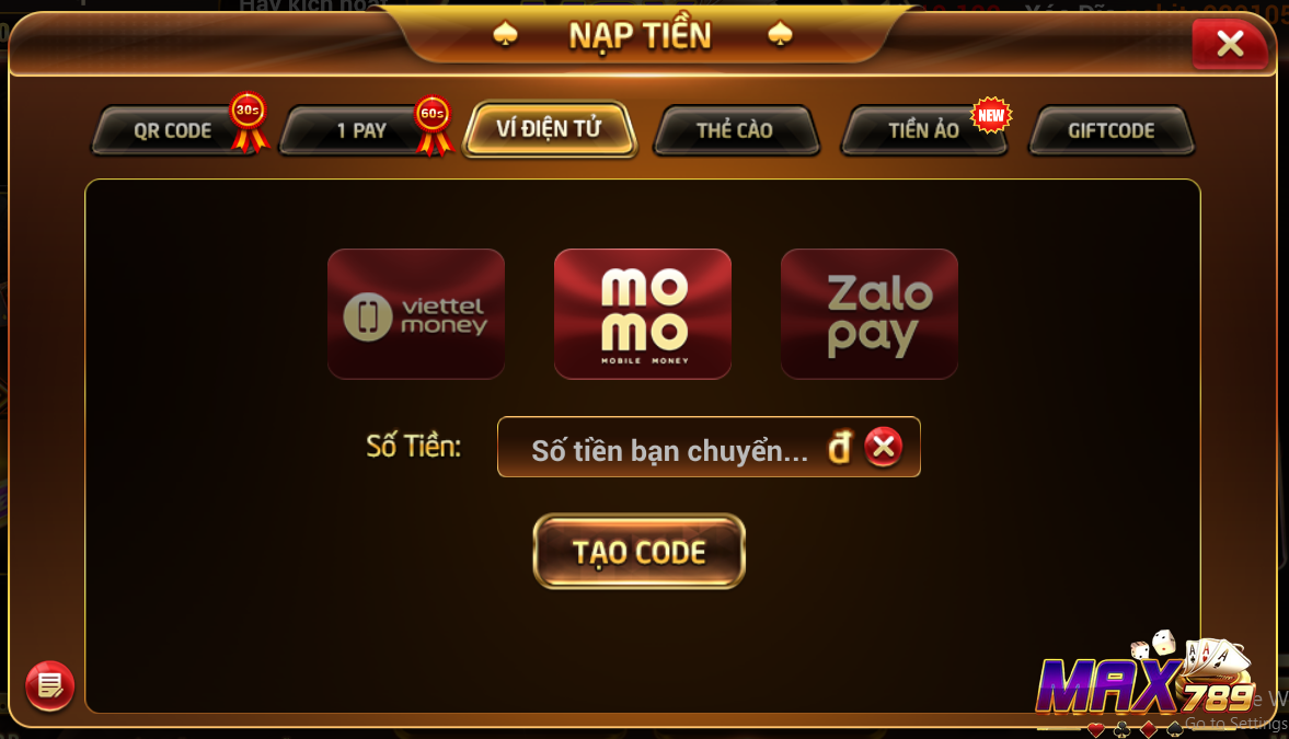 Nạp tiền Max789 qua ví điện tử