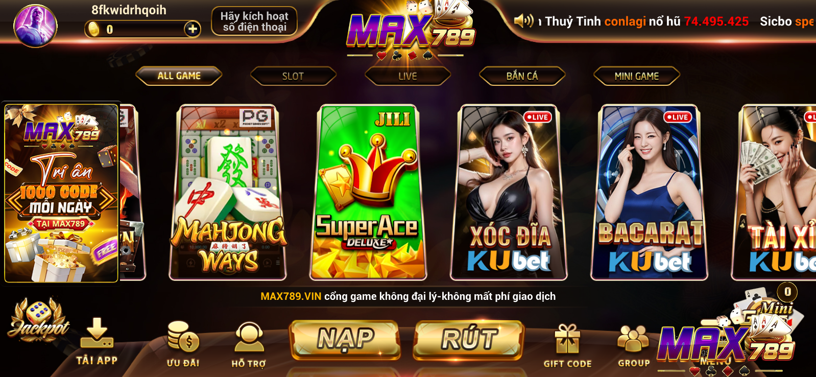 Điều kiện rút tiền tại Max789